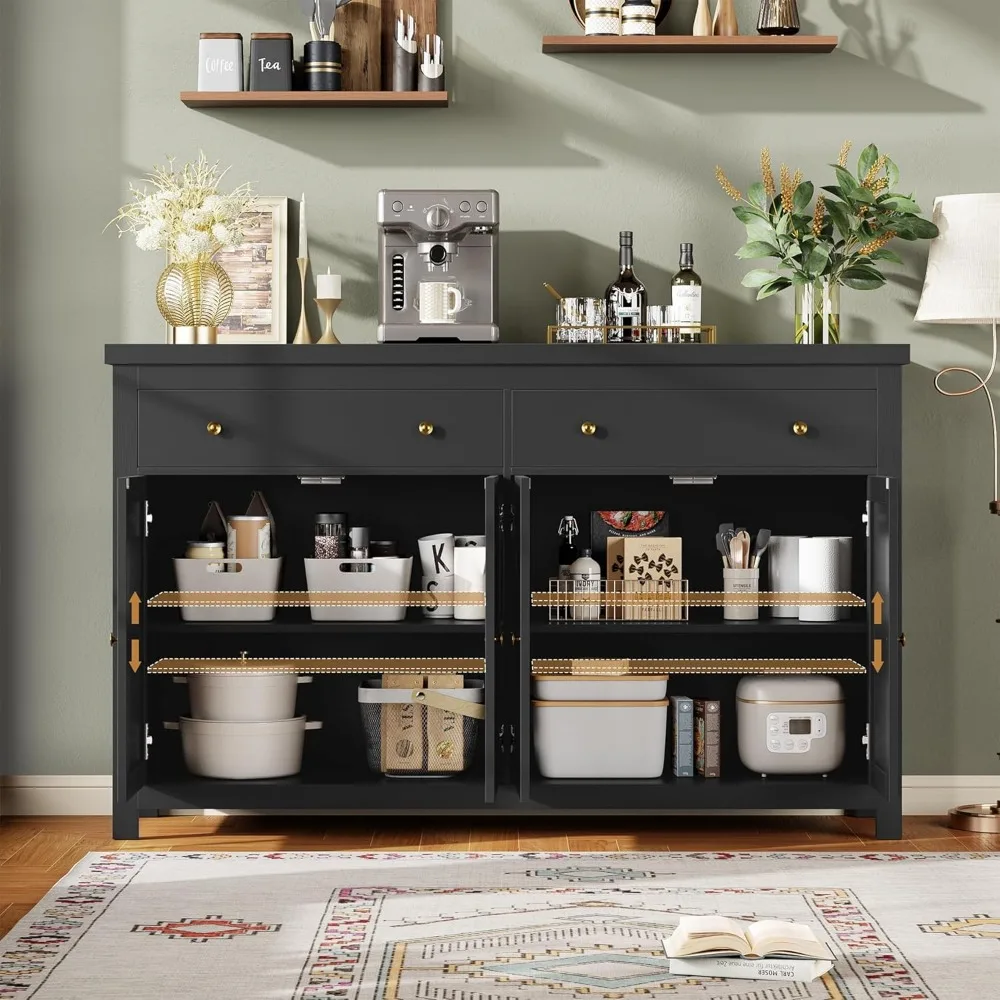 Sideboard Buffet Cabinet with Storage, Kitchen Storage Cabinet with 2 Drawers and 4 Doors, Wood Coffee Bar Cabinet, Sideboards 3