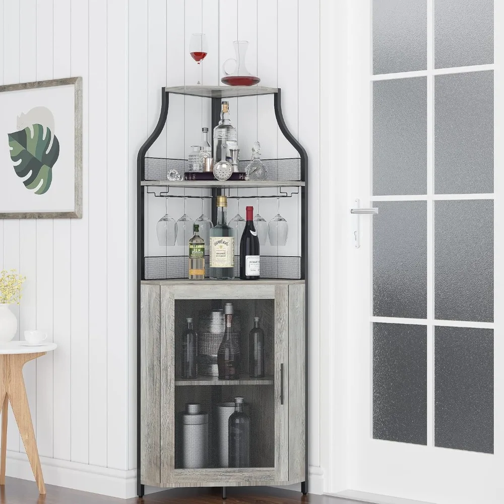 

Bar Cabinet,with Detachable Wine Rack,with Glass Holder,Small Sideboard and Buffet Cabinets with Mesh Door,Bar Cabinet