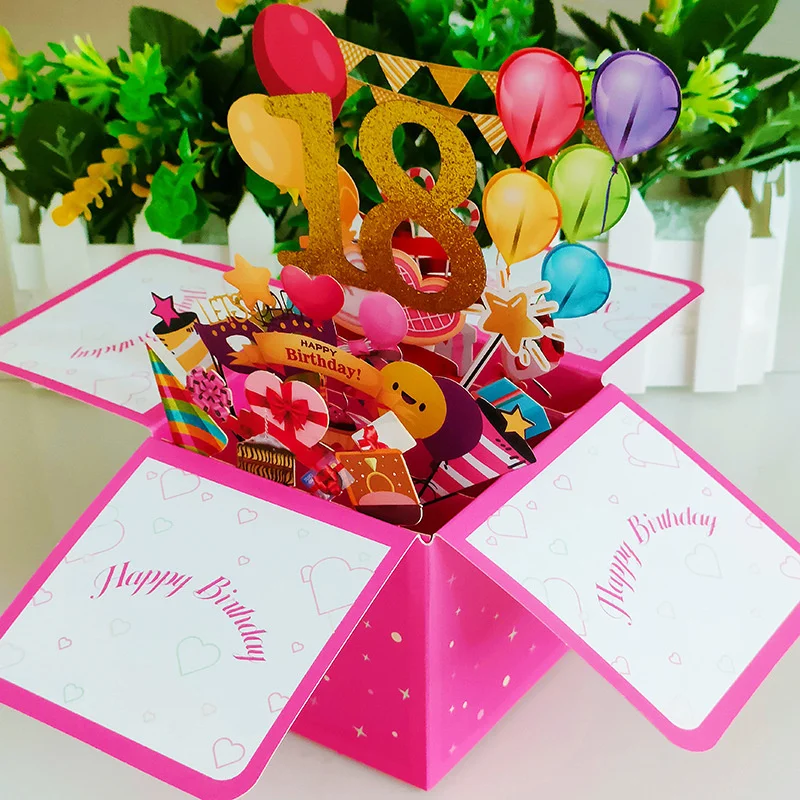Creative Greeting Cards Happy 18th Birthday 3D Stereoscopic Laser Skeleton Birthday Cards Pop-up Stereoscopic