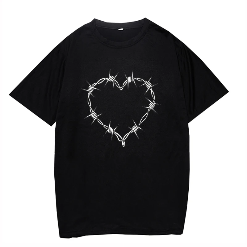 Cool Iron Wire Sharp Y2K Heart T-Shirt Donna T-Shirt Moda Stampata Top Oversize Casual Tshirt Uomo Tee Streetwear Kpop Estate