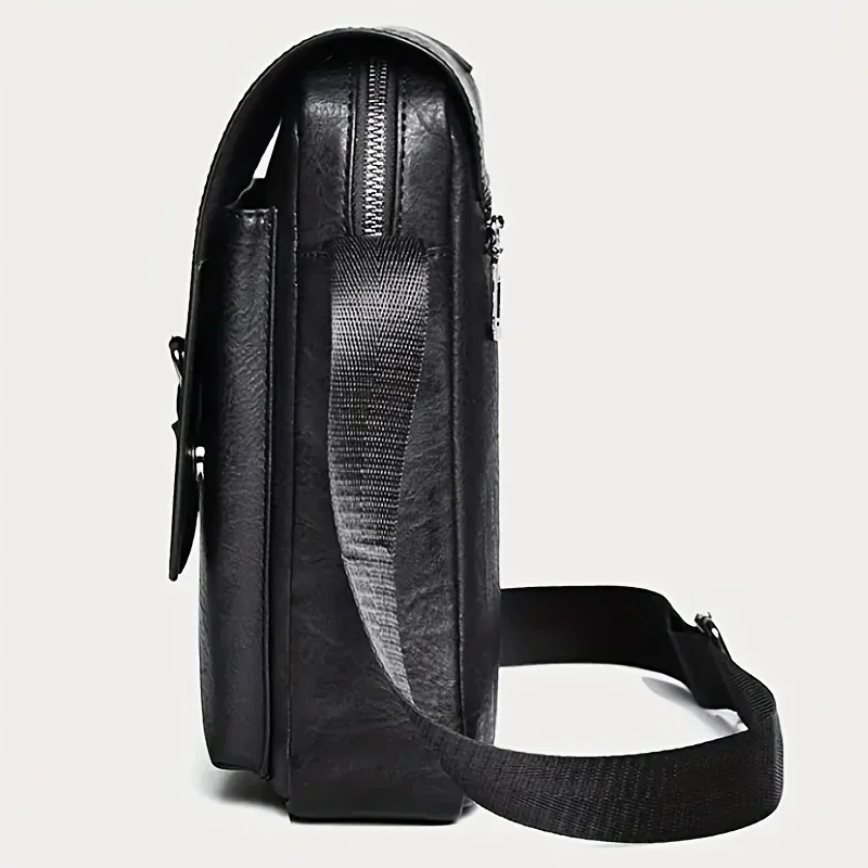 Men's Vintage Casual Crossbody Bag, Versatile Business Shoulder Bag, PU Leather Messenger Bag for Men Fashion Flip Cover Handbag