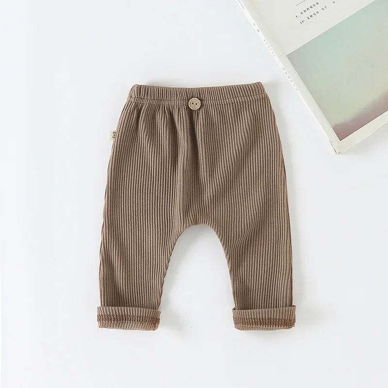 Casual Baby Trousers Bottoming Pant Ribbed Elastic Striped Pants Solid Color Infant Clothing for Kids Toddler Boys Girl Clothes 6