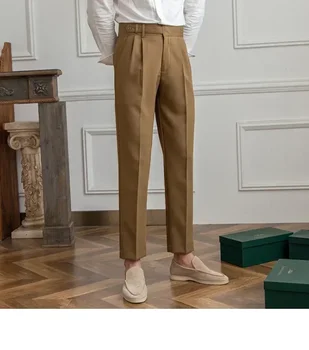 High Waisted Men Straight Casual Suit Pants High Quality Naples Pants British Elegant Trousers Apricot Black Banquet Wedding 5