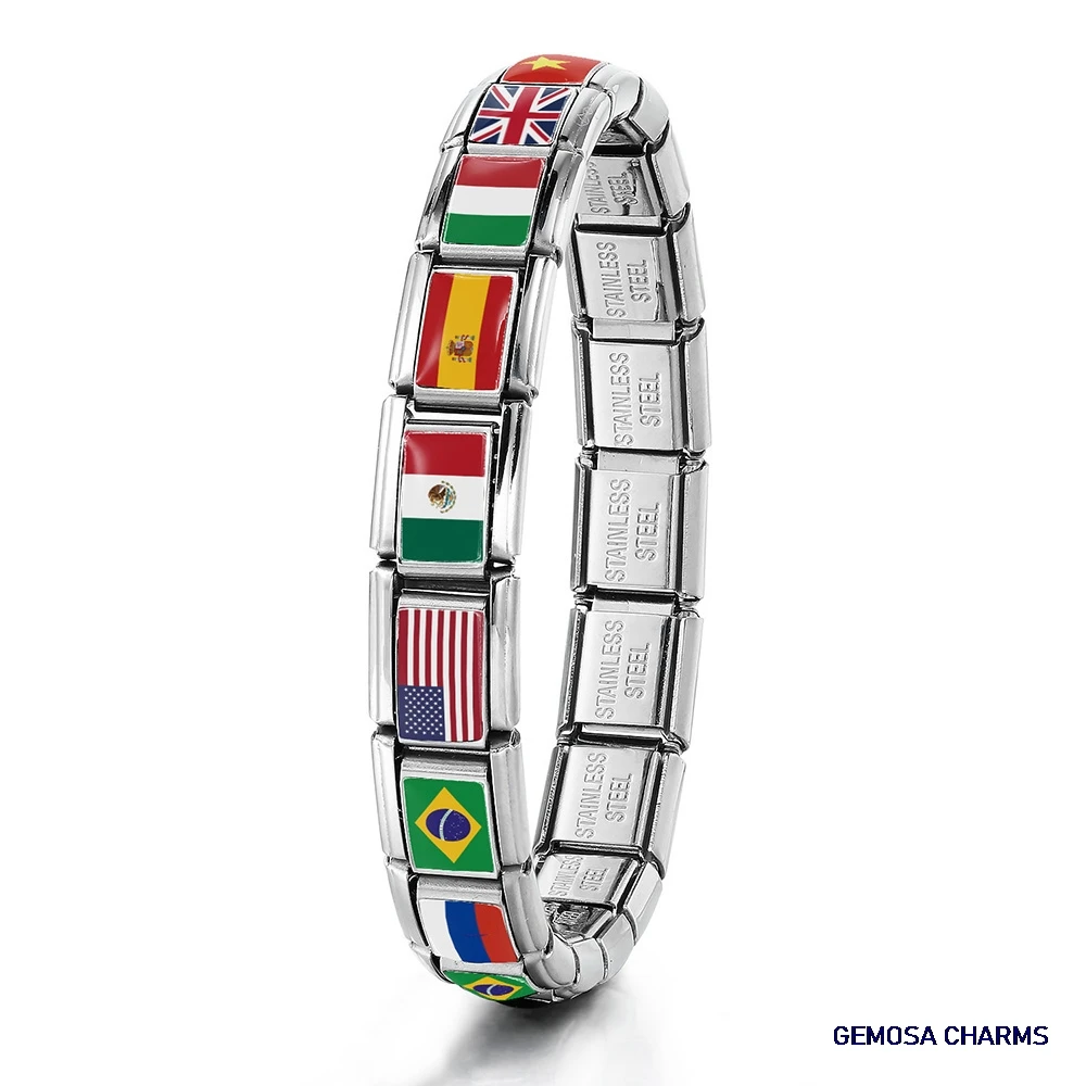 GEMOSA 패션 세계 국기, 이탈리아 참 링크 핏, 9mm 팔찌, 스테인레스 스틸 팔찌, 비즈 만들기, DIY 쥬얼리