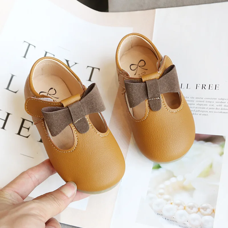 Princess Toddlers Girls Leather Shoes T-strap With Bow-knot Kids Flats Cut-outs Dress Shoes Soft Spring Autumn leather shoes girls shoes girls flats