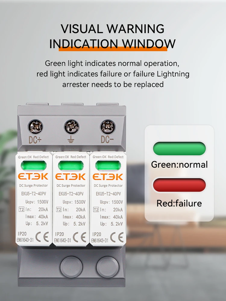ETEC DC SPD House Surge Protective Device 2P 3P 600V 1000V 1500V Type PV 20-40KA