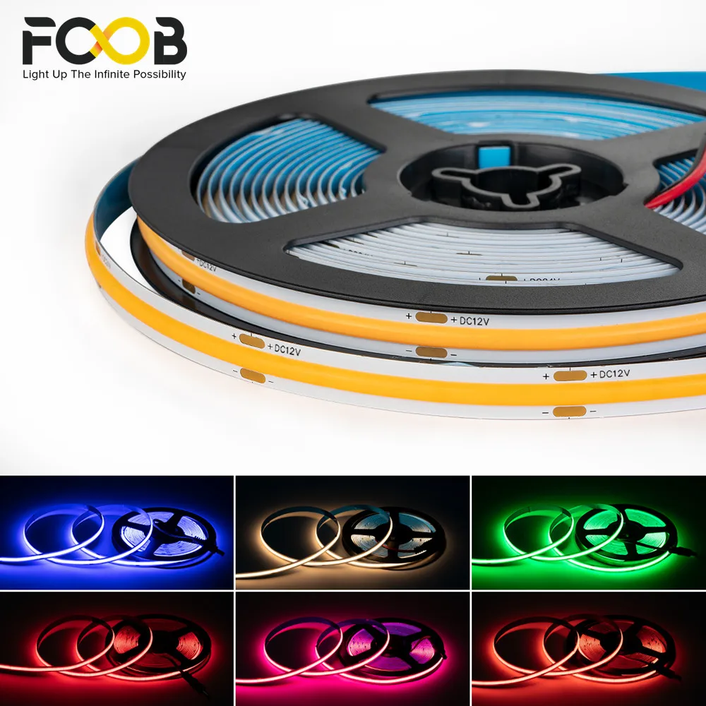 FCOB LED Strip 12V Flexible 5mm 8mm Width High Density Blue White Red Green  Pink Yellow Flexible Dimmable RA90 Cob LED Strip