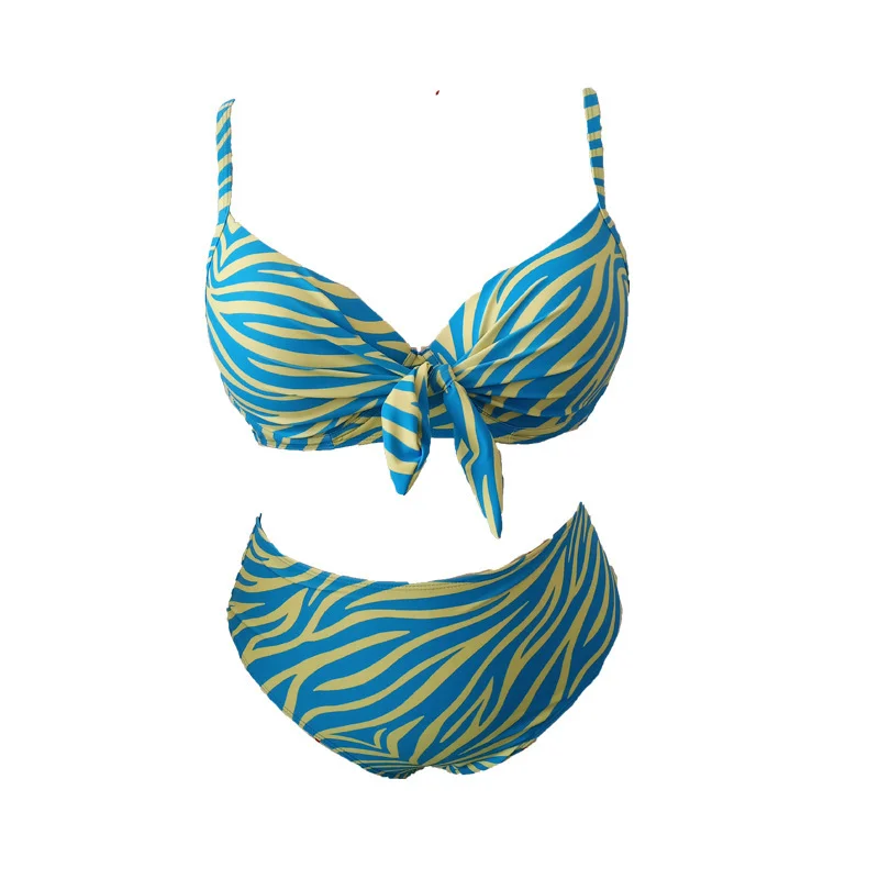 Women Plus Size Swimwear Striped Print Bow Tie Separate Bikini Two Piece Set Bathing Suit Swimwear Large Size Beachwear 0XL-4XL