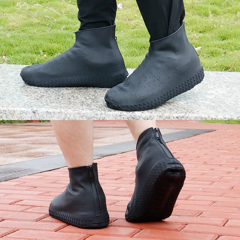 Top Quality Silicone Black Waterproof Rain Shoes Couples Ankle Rain Boots Waterproof Footwear Covers Shoes Plus Size Cover Shoes