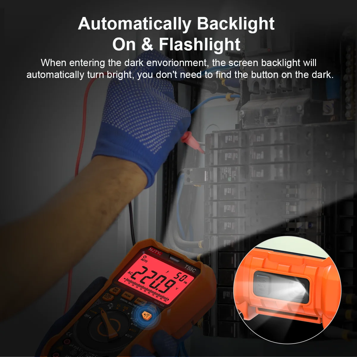 NJTY T58B T58C Digitalmultimeter 9999 Zählungen Auto Range LED-Blinkbuchse AC/DC Spannung Strom Induktivität Kapazität HZ TEMP – Detail 15