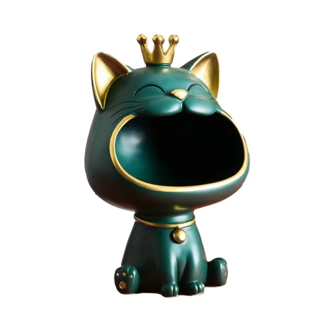 Big Mouth Cat Statue Figurine Storage Tray Lucky Cat Bank Entrance Key Snack Holder Sundries 3