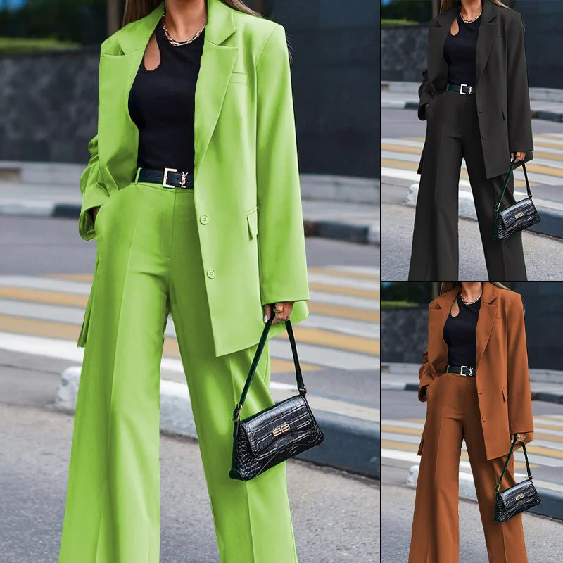 Women's Autumn Solid Color Casual Suit Wide-leg Pants Suit Two