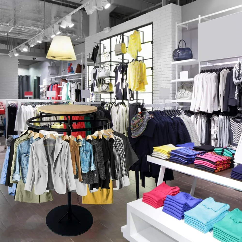 Floor Standing Rotating Garment Rack for Clothing Display in Bedrooms, Boutiques, and Commercial Shops