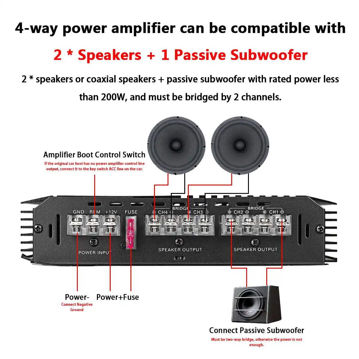 6800W 4 Channel Car Amplifiers Subwoofer Speaker Audio Amplifier Vehicle Subwoofer Bass Amplifier Enclosure Auto Sound Car Audio 5 channel amplifier