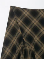 Women Vintage Plaid Skirt Fashion Lace Splice Elegant Midi Skirts Casual Street Skirt Asymmetry Ruched Female New Skirts - Image 3