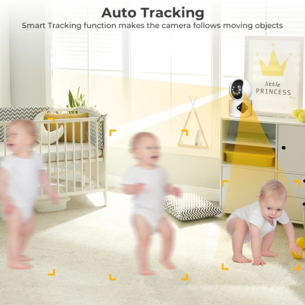 Security Camera Wireless Baby Monitor Video Baby Monitor 4MP Dual Lens WiFi Camera Dual Screen Baby Monitor Auto Tracking Ai Human Detection Indoor Home secuiryt CCTV Video Surveillance