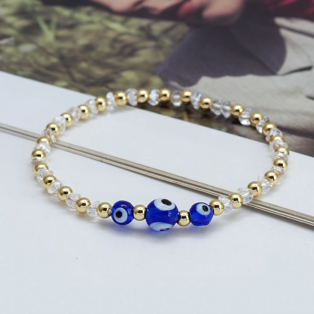 Lucky Eye Blue Evil Eye Beads Bracelet Adjustable Copper Stone