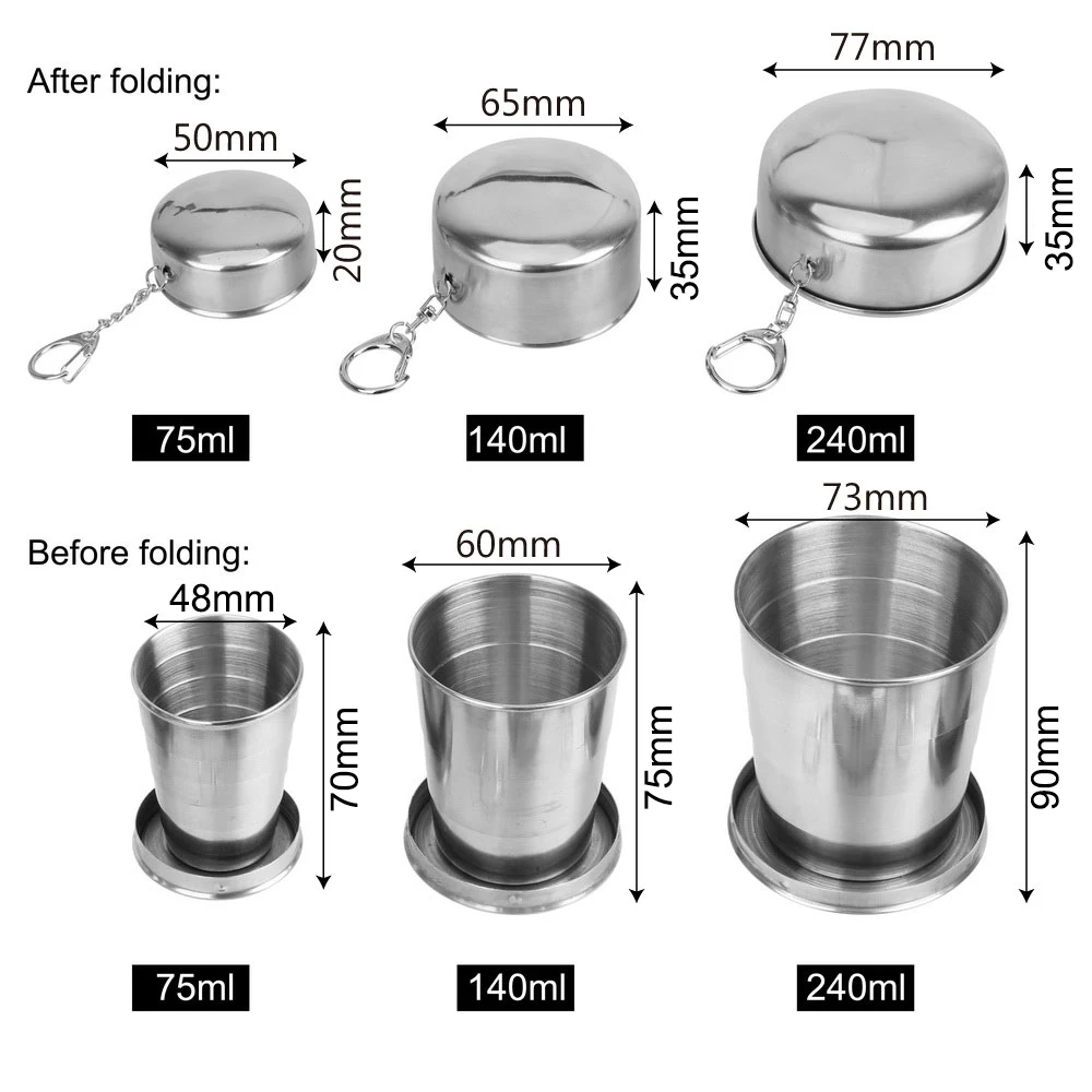 Portable Retractable Telescopic Collapsible Cups For Outdoor Travel With Keychain Stainless Steel Folding Cup Water Drinking Cup folding cup