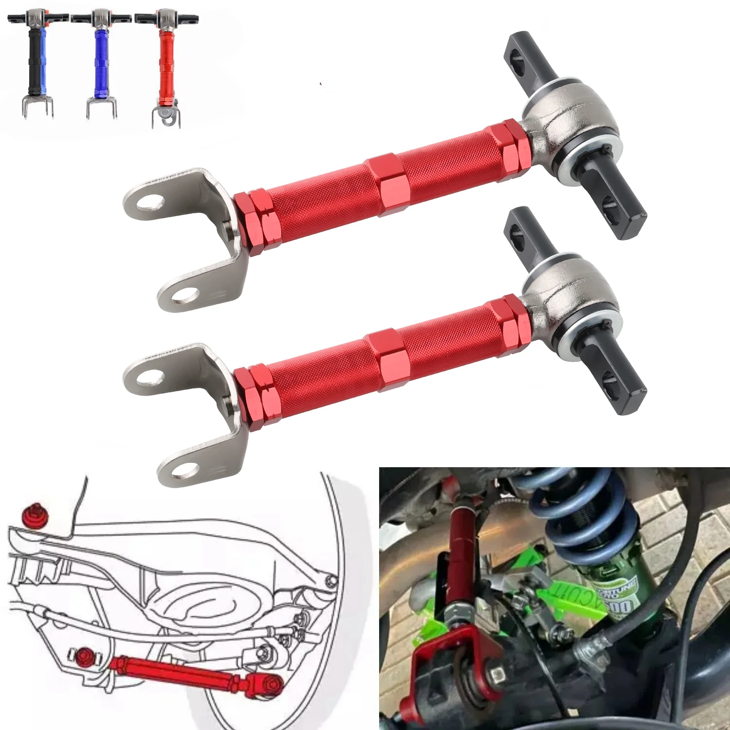 

1Pair Alloy Steel Adjustable Rear Control Camber Arms for 01-05 Honda Civic 02-06 Acura RSX Double alloy steel regulable