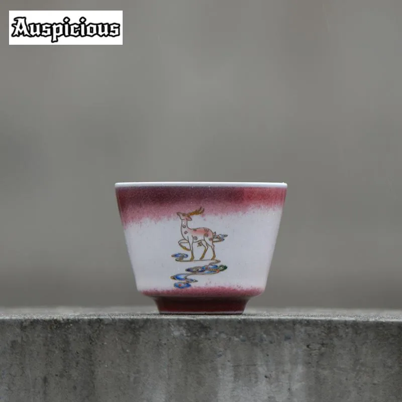 

130 мл креативная керамическая чайная чашка с подглазурью, чаша для чая с красным принтом оленя, большая чашка, кофейная кружка, кунг-фу, подарок