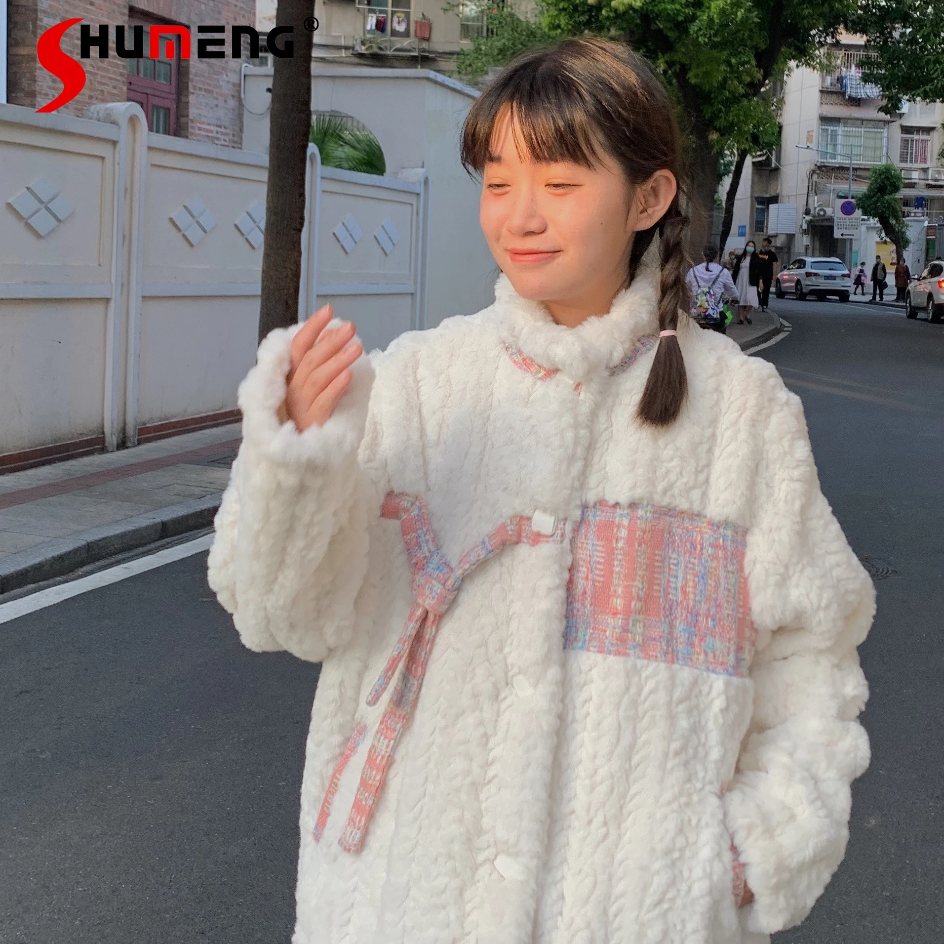 Cute Lamb Wool Fur Fleece Padded White Coat Female 2023 Winter New Student Loose Sweet Thickened Cotton Padded Jacket for Women