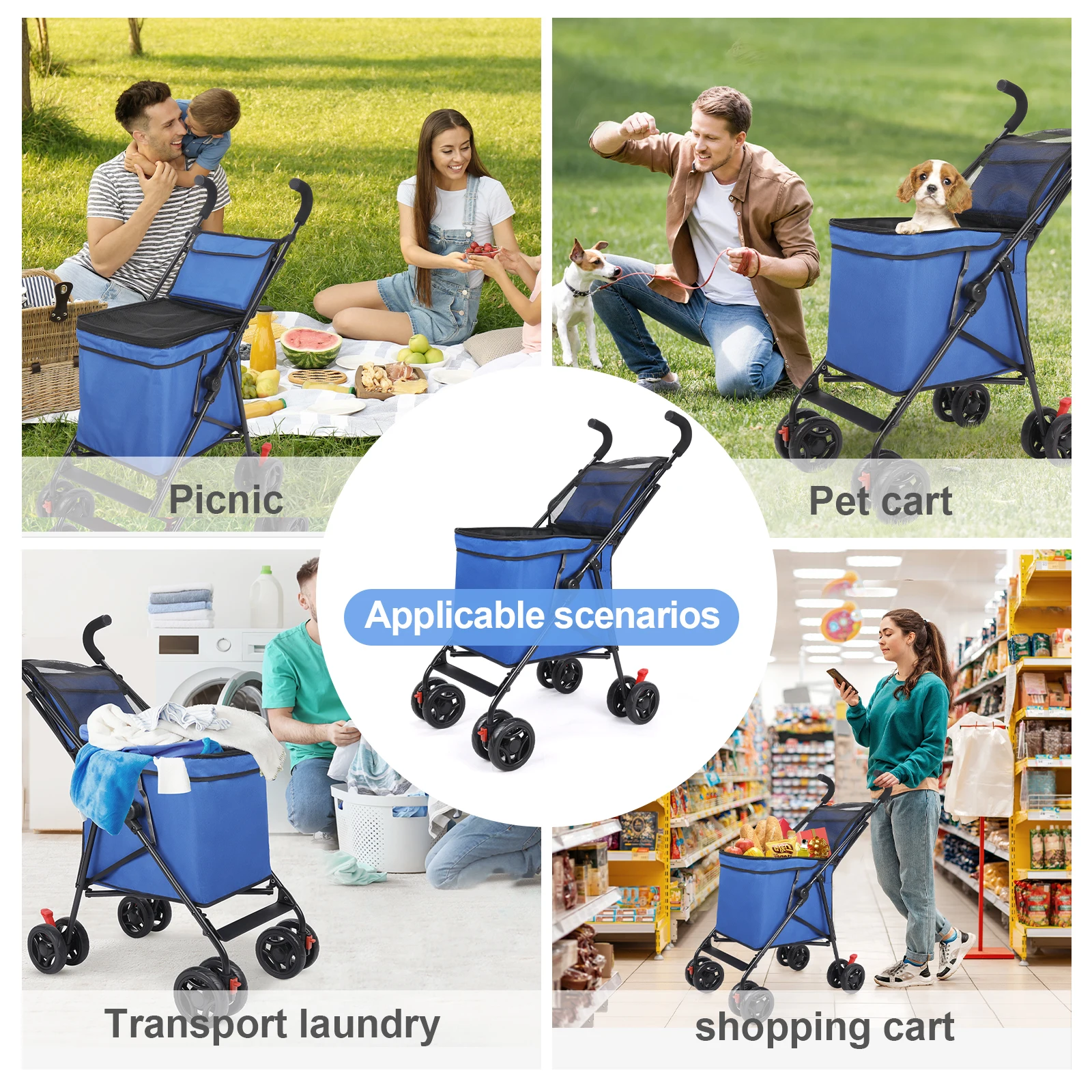 Garden Cart Heavy Duty 75kg Capacity Wagon, Outdoor Folding Portable Adjustable Rolling Carts, Garden Cart Foldable Beach Wagon