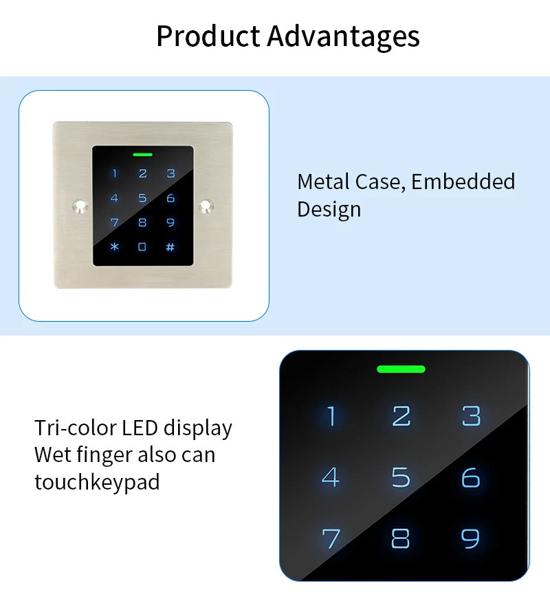RFID Reader Touch Door Opener Metal Access Controler 2000 Users IP66 Waterproof