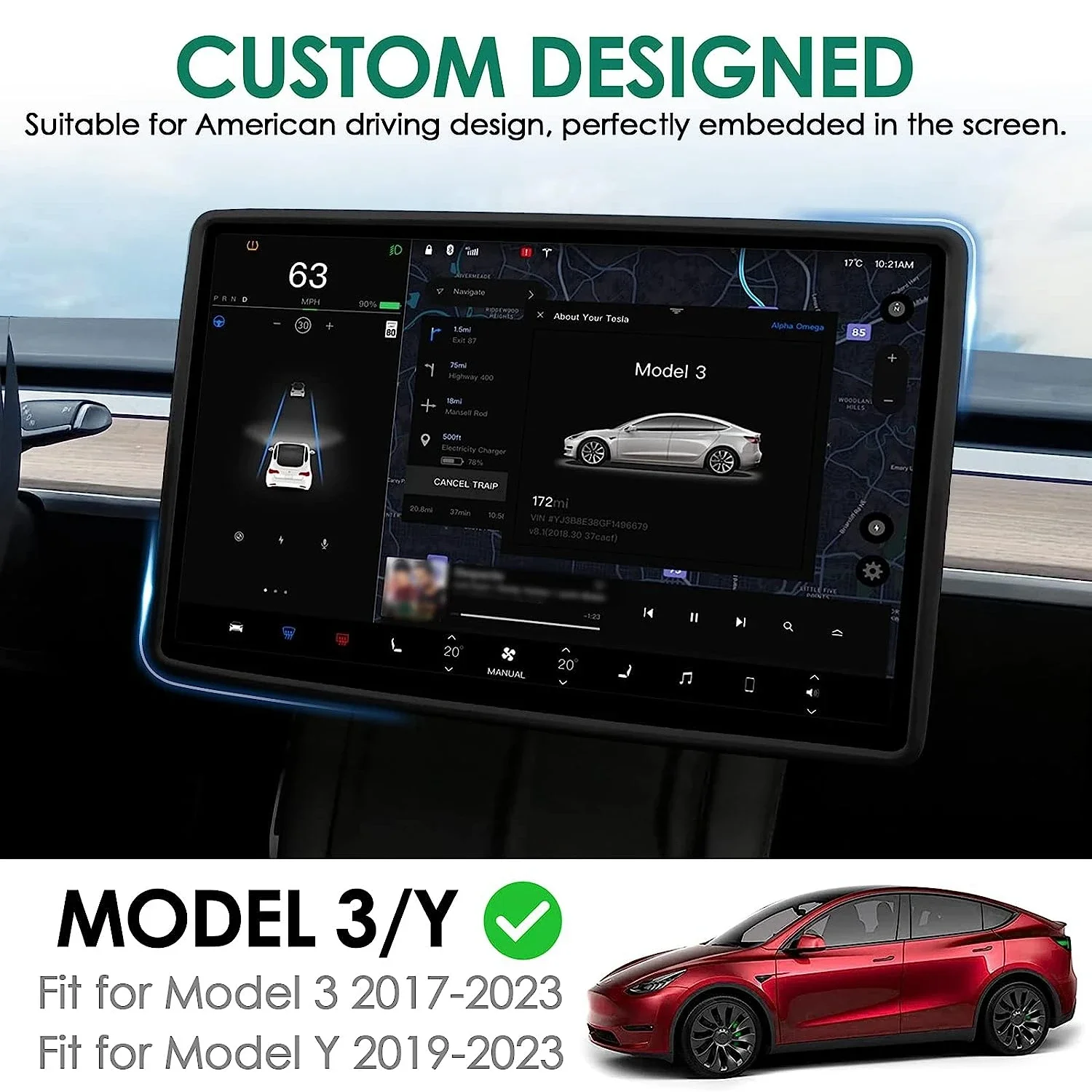Silicone Frame Screen Protector with Edge Body Cover for Central Control Display