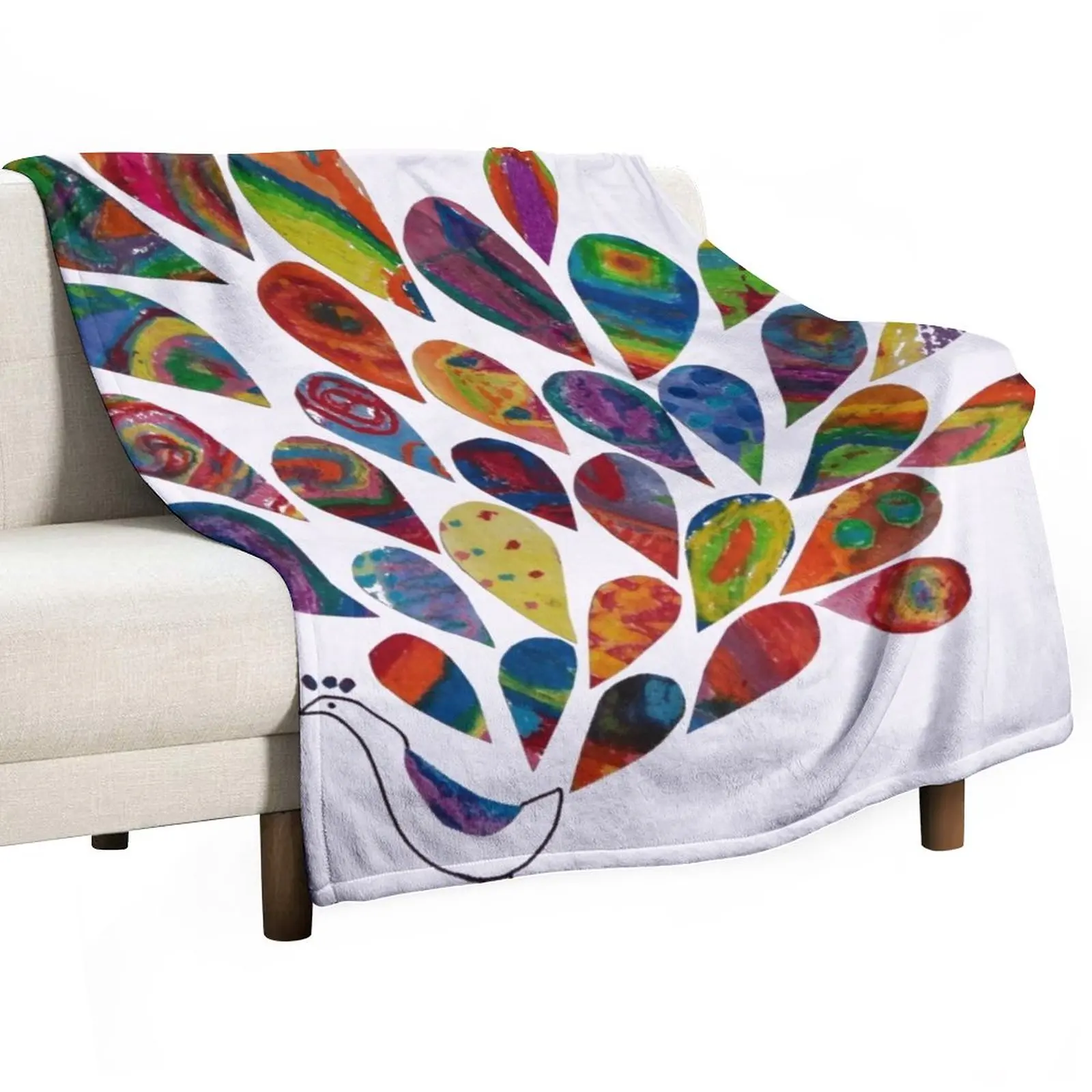 

HHPS Art Show, Class 2J, Oil Pastels: Precious Peacock Throw Blanket Camping Luxury Designer Blankets