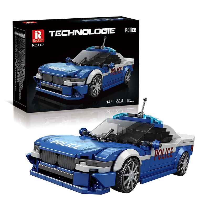 Bau deinen eigenen blauen Polizeiwagen aus Bausteinen