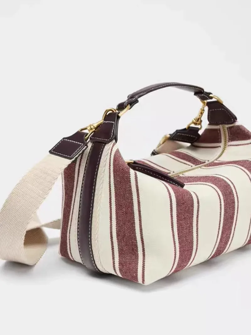 Fashion Panelled Canvas Bucket Bag Designer Women Handbags Luxury Pu Leather Shoulder Crossbody Bags with Wide Strap Tote Purses