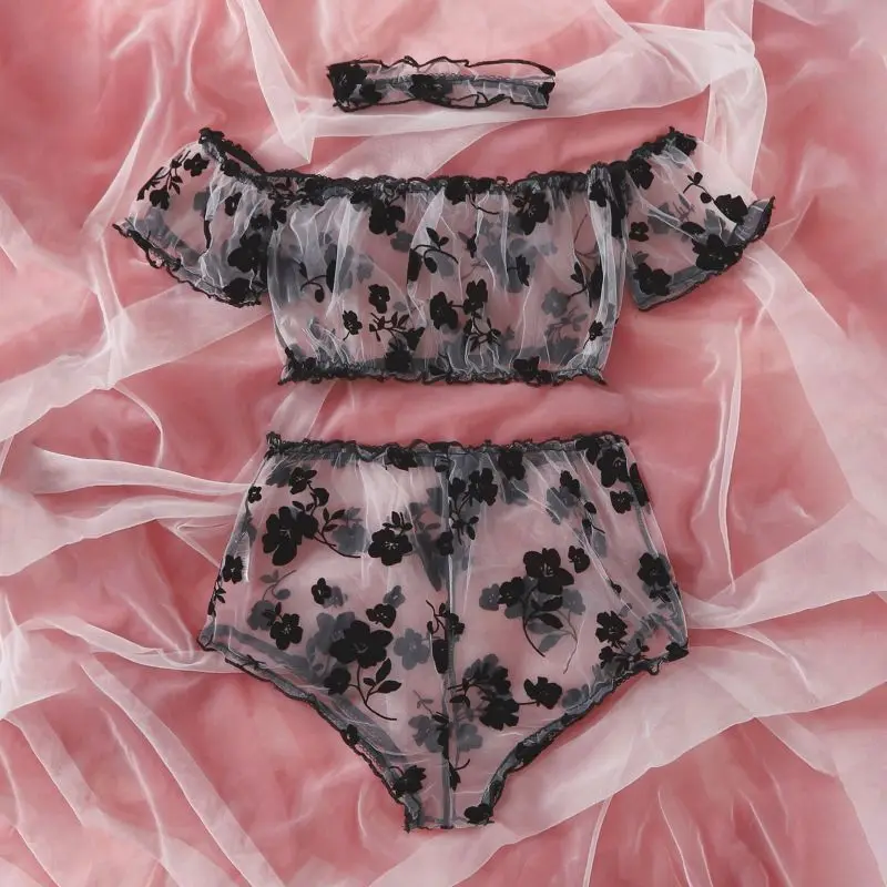 Lingerie Sexy Fleurs Broderie Dentelle Soutien-Gorge Culotte Sous-Vêtements Femmes Ensemble Transparent Mesh Lingerie Érotique Vêtements De Nuit Sexy_voghion.com