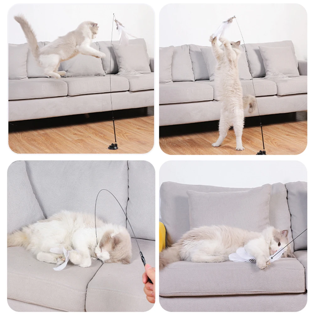 Suction Cup Cat Wand Teaser with Feather Handfree Toys for Cats Kitten interact Pet Product Accessories for Dropshipping
