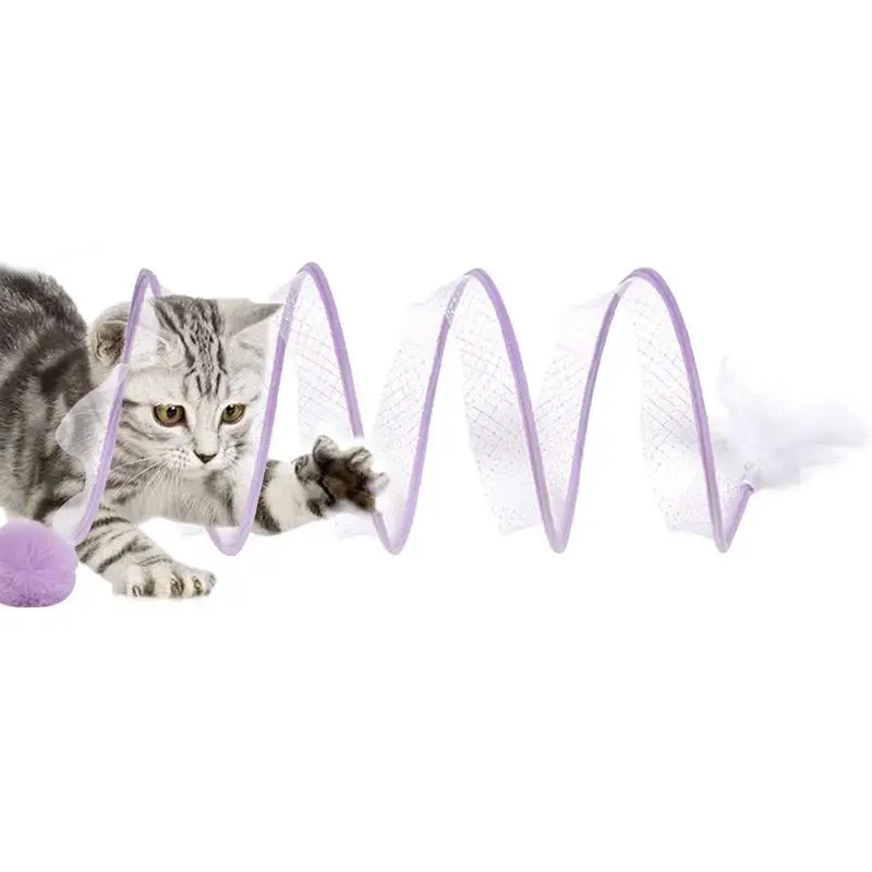 

Folded Cat Tube Tunnel Portable S Shaped Spring Collapsible Toywith Feather Interactive Fun Toy Tunnel For Puppy Kitten Rabbit