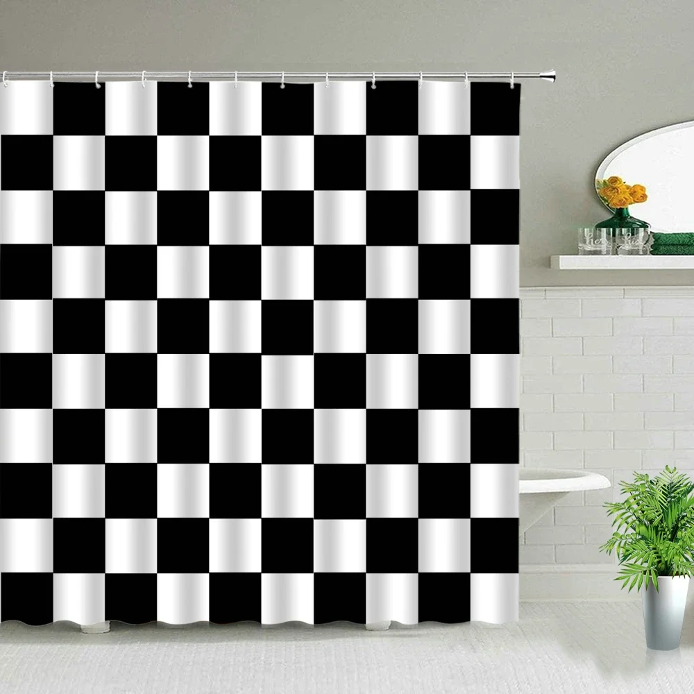 Black And White Stripes Shower Curtains Geometry For Bathroom Decor Screen Waterproof Fabric Bathtub Curtain With Hooks Washable 3