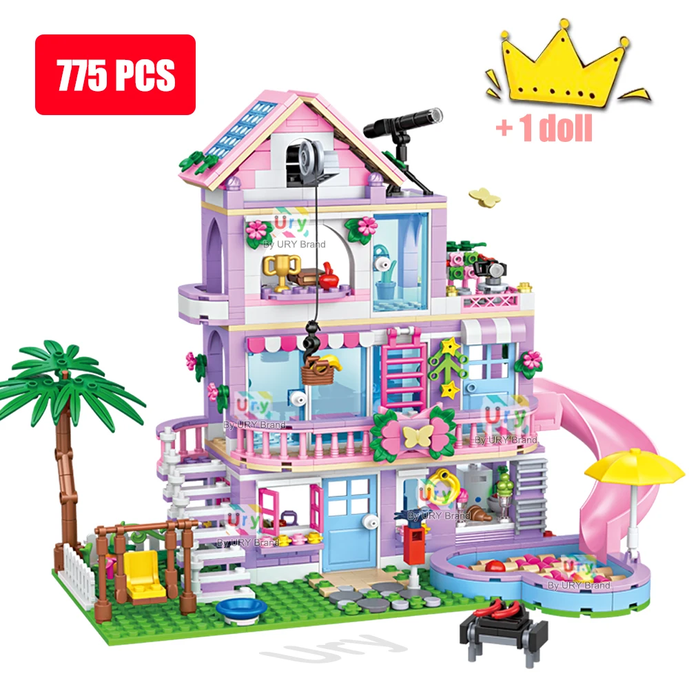 Amis ville maison vacances d'été toboggan piscine Villa appartement MOC blocs de construction ensemble Figure bricolage jouets pour enfant fille cadeau de noël - AliExpress