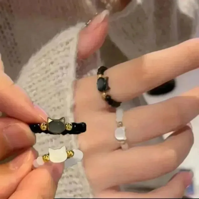 1pcs Natural Moonstone Obsidian Rings Beads Minimalist Fidget Ring Cute - PeticaDeals
