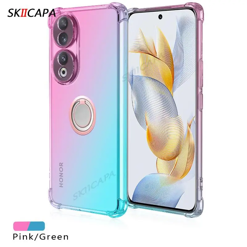 Translucent Gradient Silicone Case with Magnetic Ring Holder - Shockproof & Soft Cover