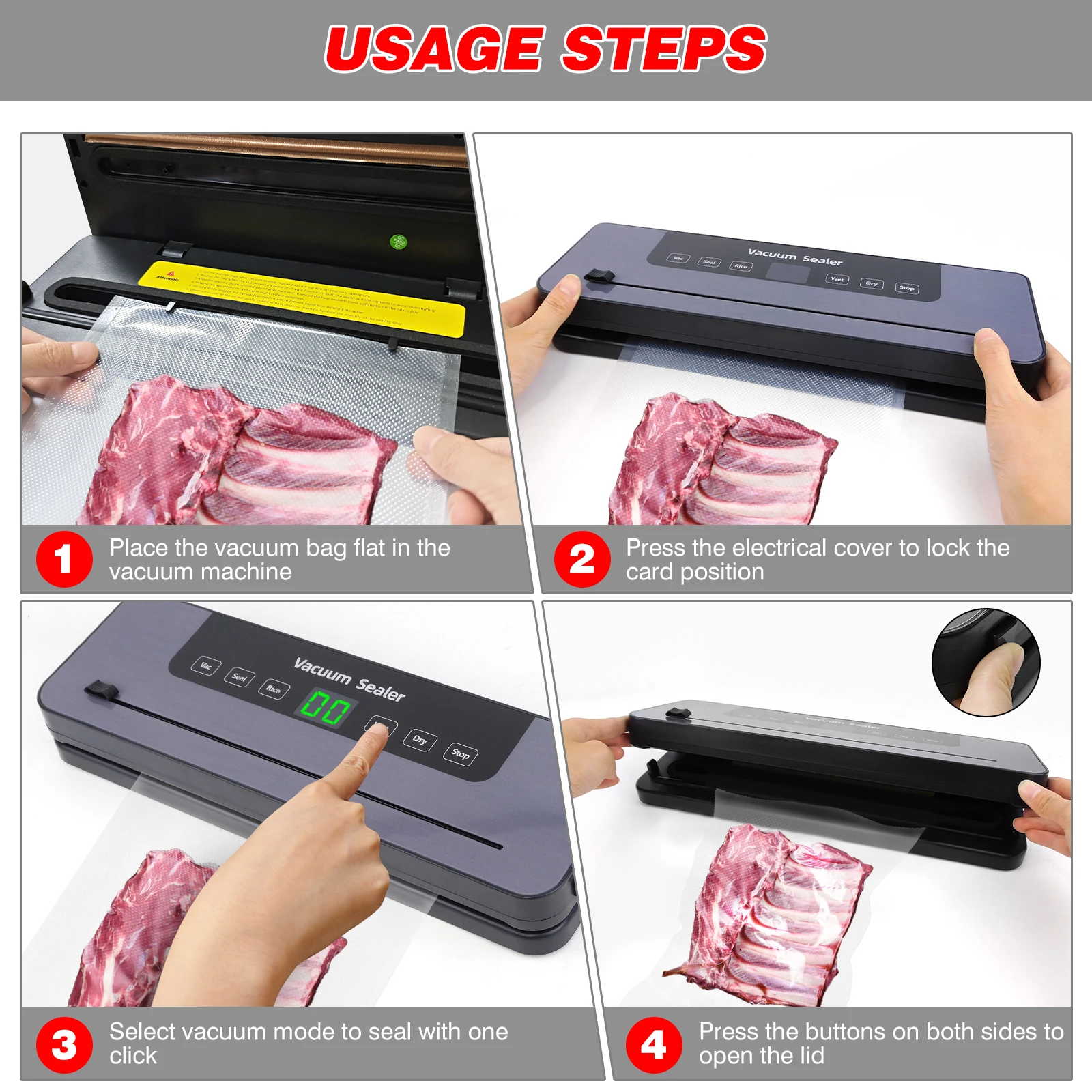 Vacuum Sealer,Automatic Food Vacuum Sealer,5 modes,with 10 sealing pockets and built-in cutter for sealing of wet and dry food