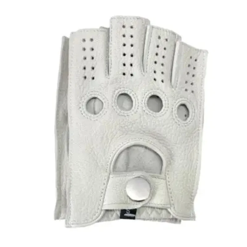 New Mens Leather Gloves Deerskin Gloves Fashion Male Half Fingerless Gloves Fingerless Unlined Non-slip Driving Gloves Mittens