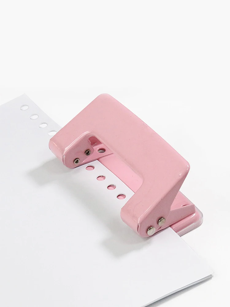 Hole Paper Punch Tool 2-Hole Metal Pink HolePuncher for Office Students Home Supplies