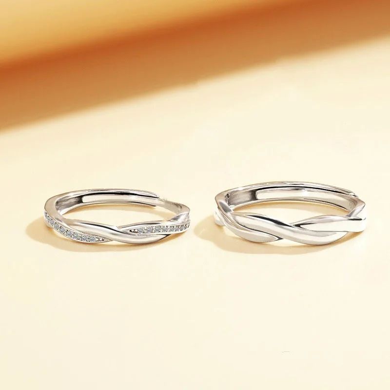 2Pcs Trendy Luxury Couple Rings for Women Men Dazzling Square Zirconia Delicate Ring Wedding Valentine's Day Romantic Jewelry