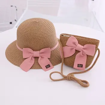New DIY Summer Sun Protection Travel Fisherman Hat Straw Bag Cap Set Beach Hats Kids Sun Hat 1