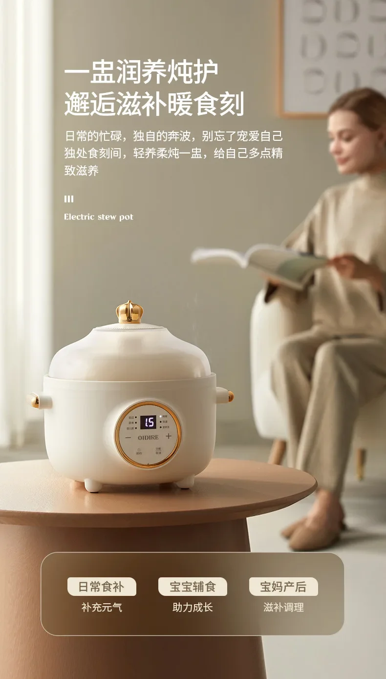 Baby Food Steamer Electric Porridge Cooker Rice Slow Soup Pot for Preparation Healthy Cooking