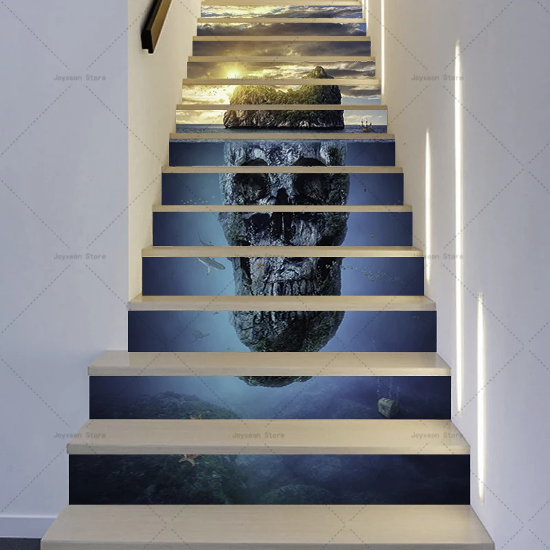 6/13PCS Stair Stickers DIY Old House Renovation Landscape Waterfall Stickers Various Styles Removable Self-Adhesive Murals