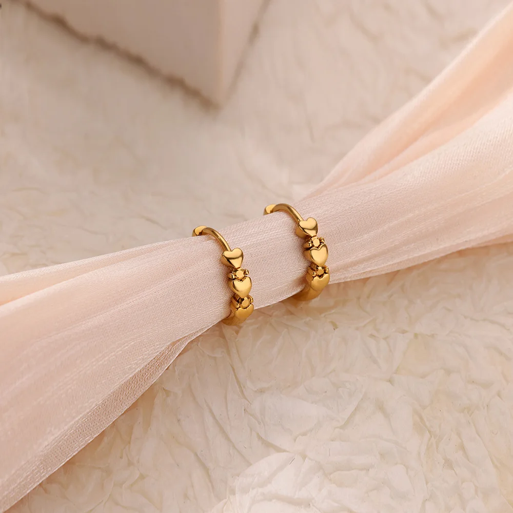 Stainless Steel Heart Hoop Earrings for Women Gold Color