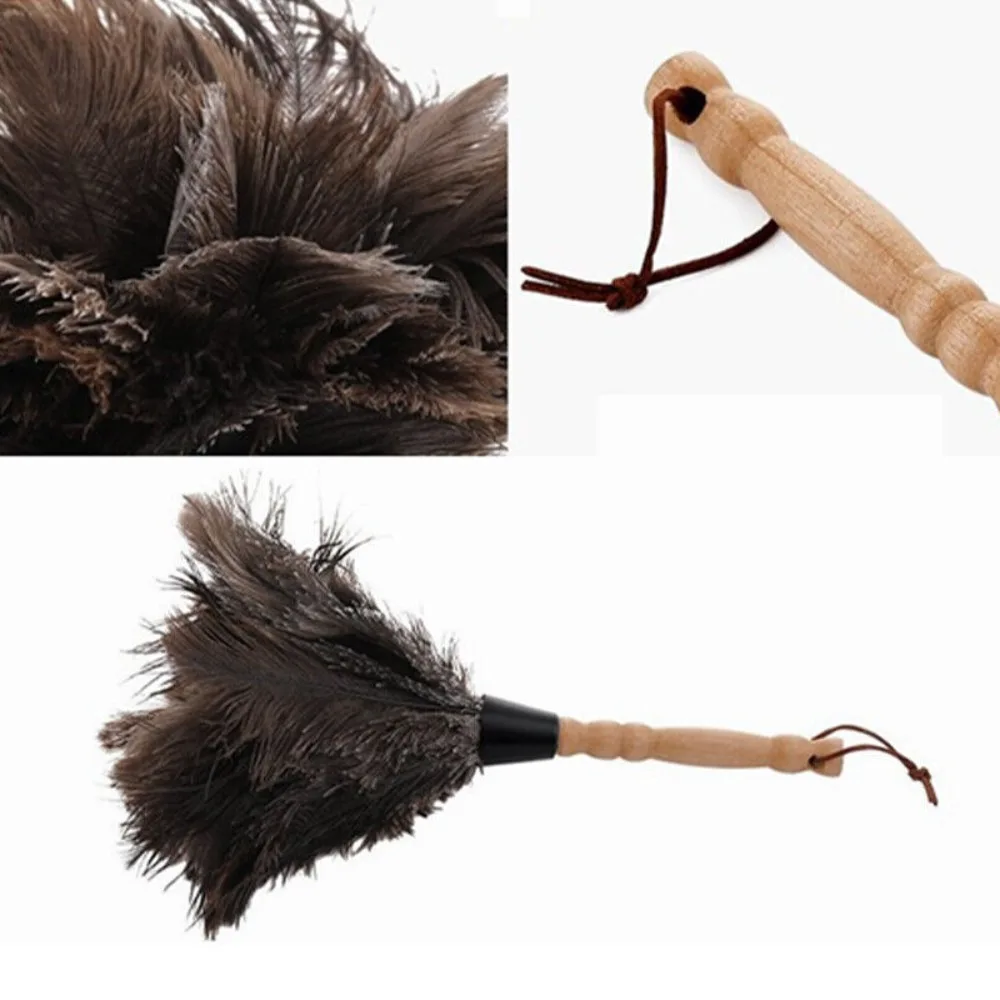 Dust Removal Ostrich Feather Brush Wooden Hand Household Car Clean Feather Duster Anti-Static Vehicle Dust Removal Cleaning Tool feather duster