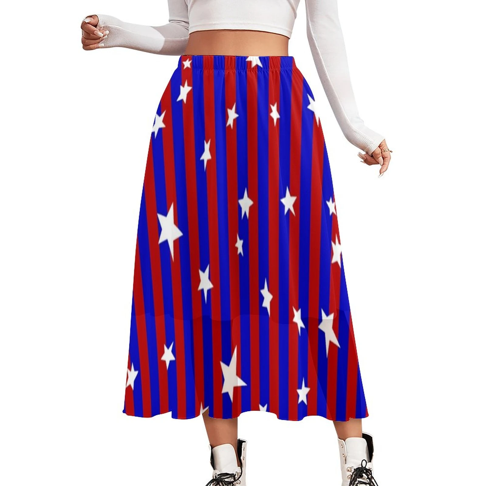 Falda de rayas azules y para mujer, faldas largas modernas con estampado de estrellas, ropa de calle de cintura alta, falda de línea A, talla grande 3XL 3XL| | - AliExpress
