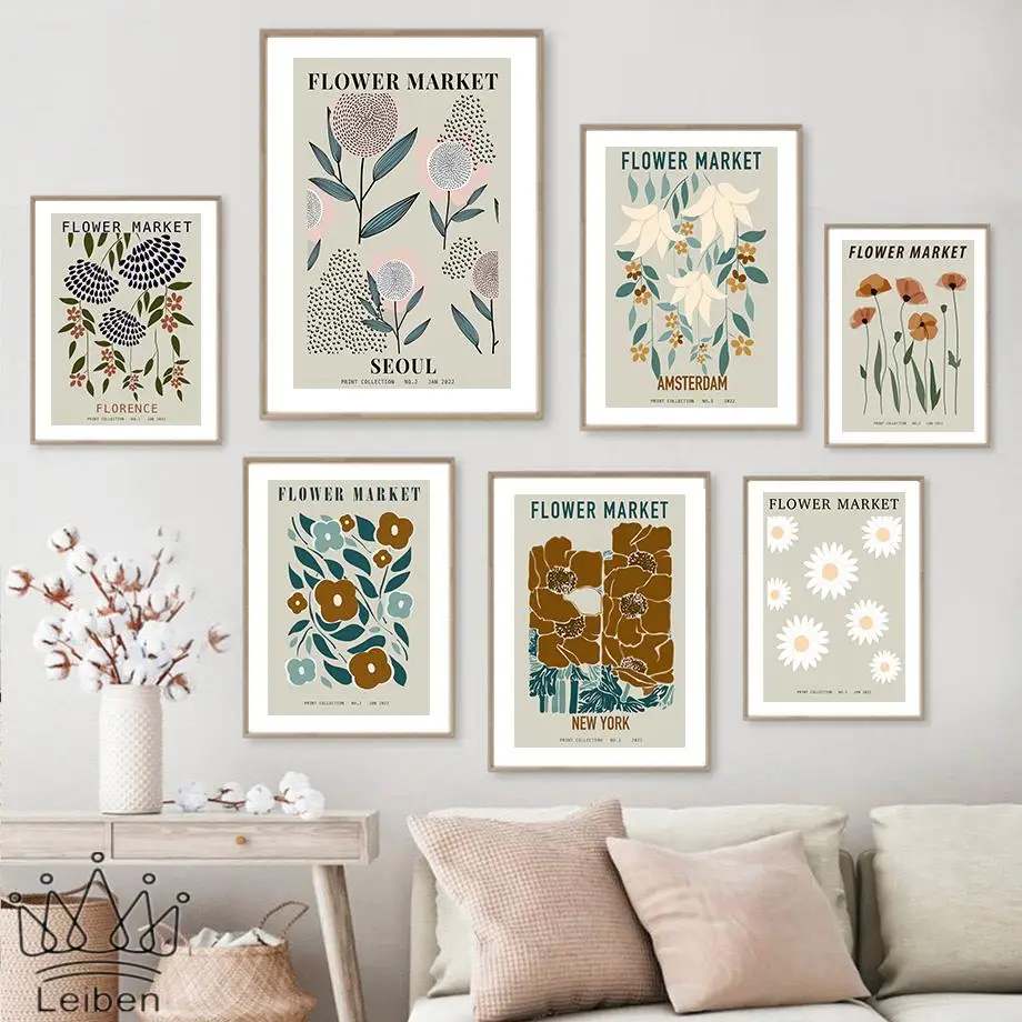 

Vintage Flower Market Abstract Flowers Shapes Canvas Painting Nordic Wall Art Posters and Prints Pictures for Living Room Decor