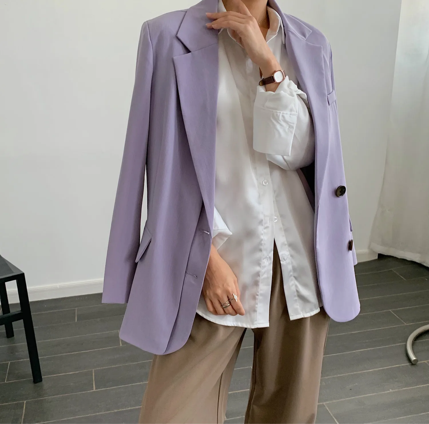 Casual Blazer Korean Fashion Chic Blazers Women Solid Colors Single Breasted Office Suits 2021 Spring Autumn New Fashion Commute